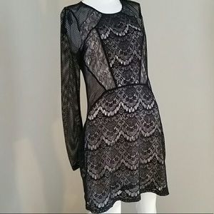 Express fishnet & lace sheath dress